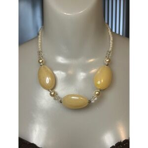Beaded Statement Necklace Cream White Cabochan Faux Pearl Costume Jewelry